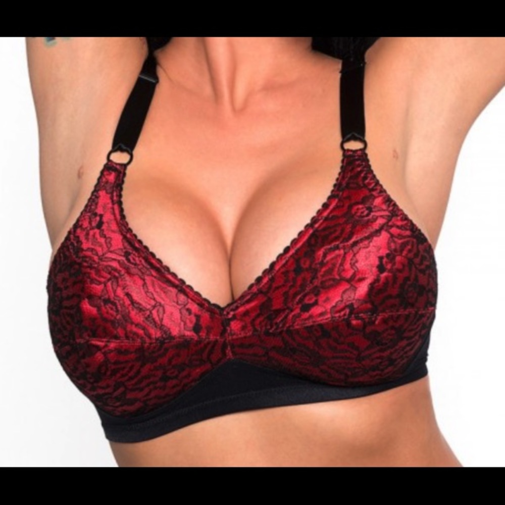 Rago red and black satin lace bra